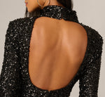 Long Sleeve Sequin Open Back Mini Dress In Black 4