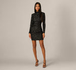 Long Sleeve Sequin Open Back Mini Dress In Black 1