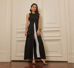 Colorblock Jumpsuit With Skirt Overlay In Black Ivory 1