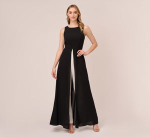 Colorblock Jumpsuit With Skirt Overlay In Black Ivory