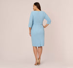 Plus Size Knit Crepe Bow Sheath Dress With Three Quarter Sleeves In Blue Mist 5