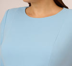 Plus Size Knit Crepe Bow Sheath Dress With Three Quarter Sleeves In Blue Mist 3