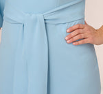 Plus Size Knit Crepe Bow Sheath Dress With Three Quarter Sleeves In Blue Mist 4