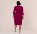 Plus Size Knit Crepe Bow Sheath Dress With Three Quarter Sleeves In Wildberry 5