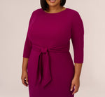 Plus Size Knit Crepe Bow Sheath Dress With Three Quarter Sleeves In Wildberry 3