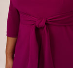 Plus Size Knit Crepe Bow Sheath Dress With Three Quarter Sleeves In Wildberry 4