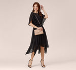 Chiffon Blouson Midi Dress With Flutter Sleeves In Black 1