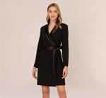 Long Sleeve Crepe Dress With Tuxedo Collar In Black 2
