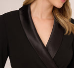 Long Sleeve Crepe Dress With Tuxedo Collar In Black 3