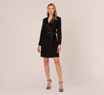 Long Sleeve Crepe Dress With Tuxedo Collar In Black 7
