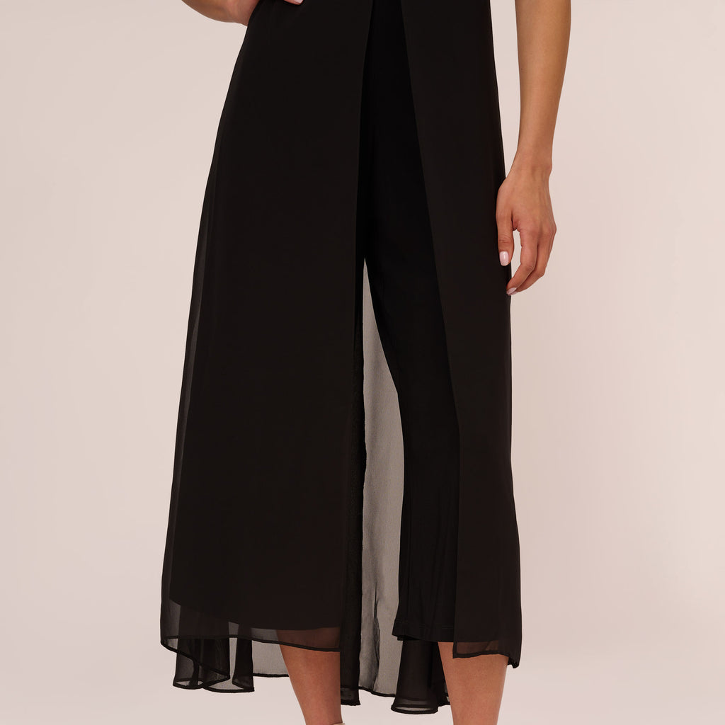 Cropped Jumpsuit With Pintuck Bodice In Black Adrianna Papell