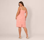 Plus Size Hibiscus Jacquard Sheath Dress With Tucked Details In Light Coral 5