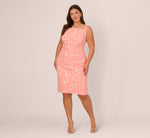 Plus Size Hibiscus Jacquard Sheath Dress With Tucked Details In Light Coral 7