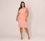 Plus Size Hibiscus Jacquard Sheath Dress With Tucked Details In Light Coral 1