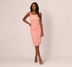 Hibiscus Jacquard Sheath Dress With Tucked Details In Light Coral 3