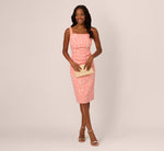 Hibiscus Jacquard Sheath Dress With Tucked Details In Light Coral 2