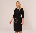 Plus Size Knit Crepe Tie Dress In Black Ivory 2