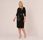 Plus Size Knit Crepe Tie Dress In Black Ivory 6