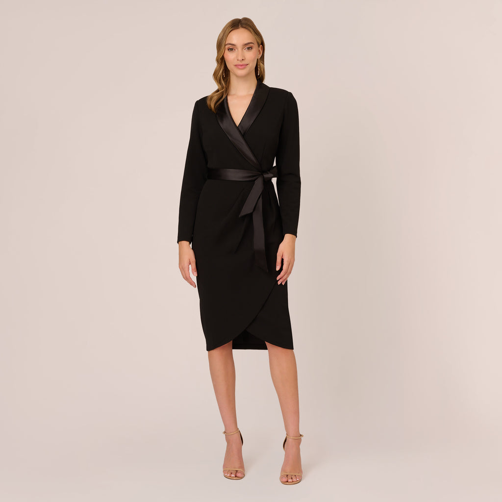 Knit Crepe Tuxedo Sheath Dress In Black | Adrianna Papell