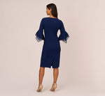 Petite Knit Crepe Sheath Dress With Tiered Three Quarter Sleeves In Navy Sateen 5