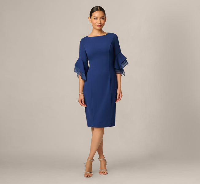 adrianna papell women's knit crepe tie waist sheath dress Tiered Sleeve summer-fashion