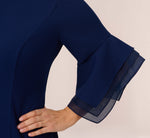 Plus Size Knit Crepe Sheath Dress With Tiered Three Quarter Sleeves In Navy Sateen 4