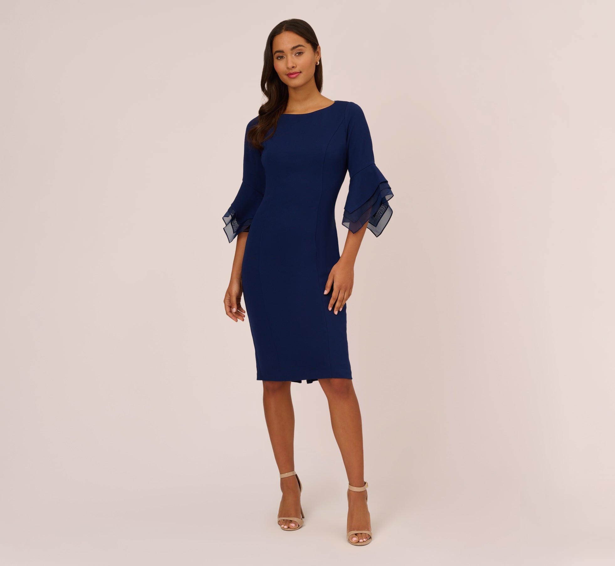 Adrianna Papell Knit Crepe Tiered Sleeve Dress