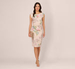Metallic Floral Matelasse Midi-Length Sheath Cocktail Dress In Marble Multi 1