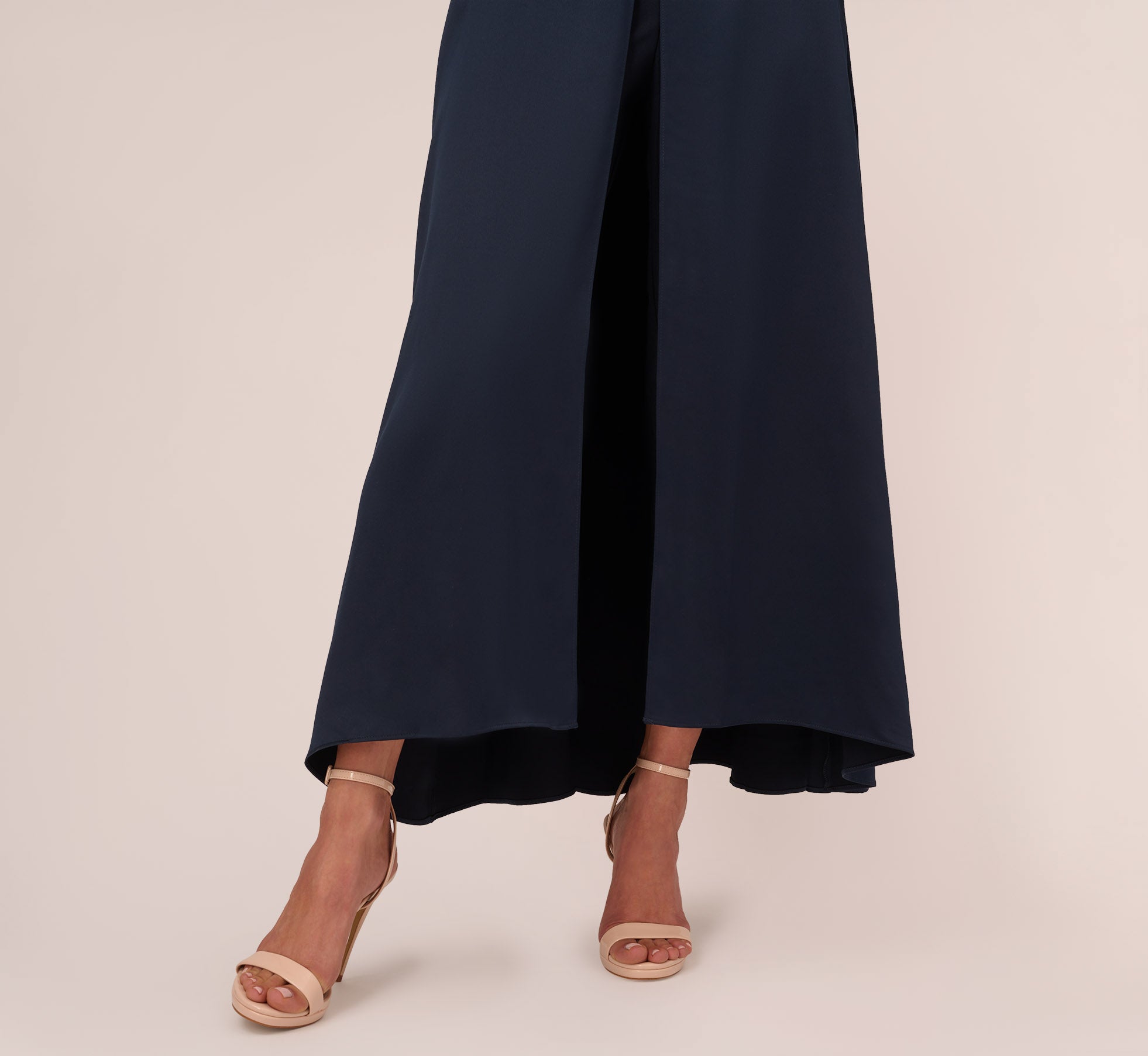 Satin Crepe Ruffled Cropped Jumpsuit In Dark Navy - Adrianna Papell