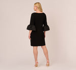 Plus Size Draped Jersey Short Sheath Dress With Bell Cuffs In Black 5