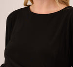 Plus Size Draped Jersey Short Sheath Dress With Bell Cuffs In Black 3