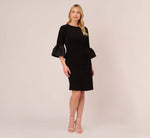Plus Size Draped Jersey Short Sheath Dress With Bell Cuffs In Black 7
