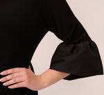 Plus Size Draped Jersey Short Sheath Dress With Bell Cuffs In Black 4