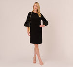 Plus Size Draped Jersey Short Sheath Dress With Bell Cuffs In Black 1