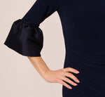Draped Jersey Short Sheath Dress With Bell Cuffs In Midnight 4