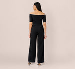 Knit Crepe Off-The-Shoulder Jumpsuit In Black 3