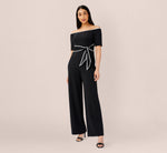 Knit Crepe Off-The-Shoulder Jumpsuit In Black 1
