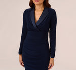 adrianna papell jersey and satin tuxedo sheath dress Navy Jersey And Satin Short Sheath Tuxedo Dress