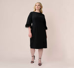 Plus Size Crepe Sheath Dress With V-Back And Feather-Trim Sleeves In Black 5