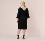 Plus Size Crepe Sheath Dress With V-Back And Feather-Trim Sleeves In Black 4