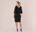 Crepe Sheath Dress With V-Back And Feather-Trim Sleeves In Black 4