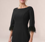 Crepe Sheath Dress With V-Back And Feather-Trim Sleeves In Black 3