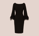 Crepe Sheath Dress With V-Back And Feather-Trim Sleeves In Black 5