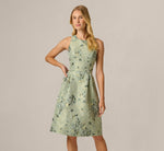 Metallic Floral Jacquard Midi-Length Fit-And-Flare Dress In Sage Multi 2
