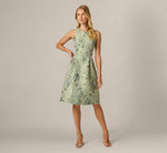 Metallic Floral Jacquard Midi-Length Fit-And-Flare Dress In Sage Multi 6