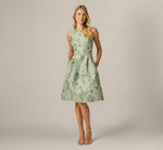 Metallic Floral Jacquard Midi-Length Fit-And-Flare Dress In Sage Multi 1
