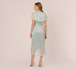 Floral Metallic Stencil Midi-Length Mermaid Dress With Capelet In Sea Glass 5