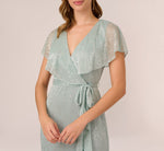 Floral Metallic Stencil Midi-Length Mermaid Dress With Capelet In Sea Glass 3