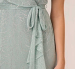 Floral Metallic Stencil Midi-Length Mermaid Dress With Capelet In Sea Glass 4