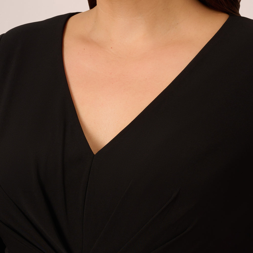 Plus Size Long Sleeve Jersey Jumpsuit With Chiffon Details In Black